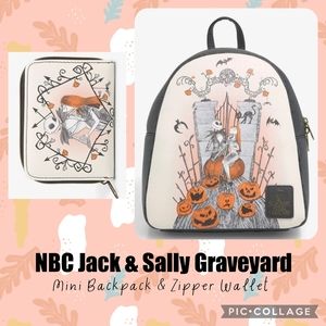 LOUNGEFLY NBC Jack & Sally Graveyard Backpack & Wallet